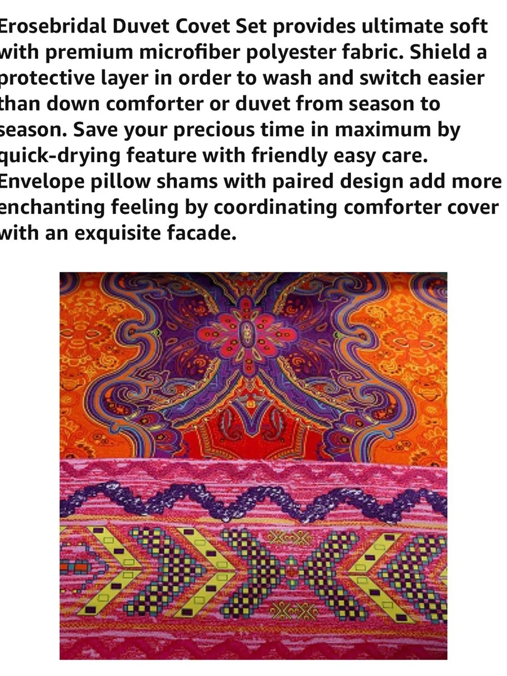 Vibrant Multicolor Bohemian Duvet Cover Set -Pink, Orange, Blue, Green
